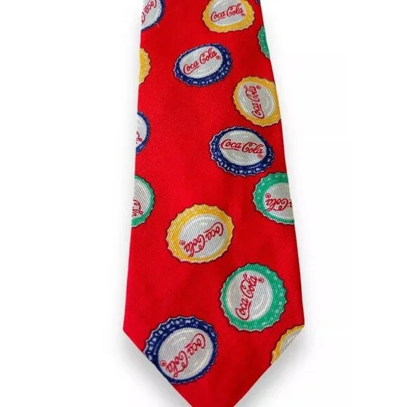 Vintage Red Coca-Cola Tie 56” X 2.5” Made In USA Multicolor Caps - Picture 6 of 6